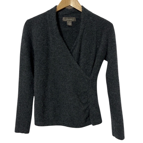 ply cashmere Sweaters - Ply Womens Fuzzy Cashmere Sweater Size M Soft Gray Faux Wrap Front Present Gift